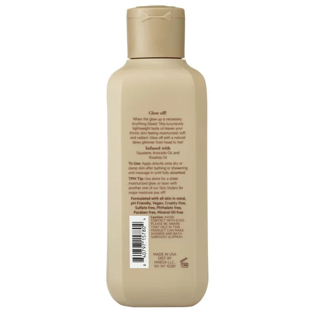 BODY BY TPH Anything Glows Vegan Body Oil for Dry Skin with Squalane, Avocado Oil & Rosehip Oil for Women & Men